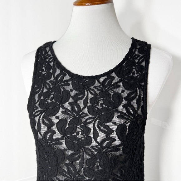 Free People Black Floral Crochet Lace Sleeveless Fit and Flare A Line Dress - Picture 2 of 10